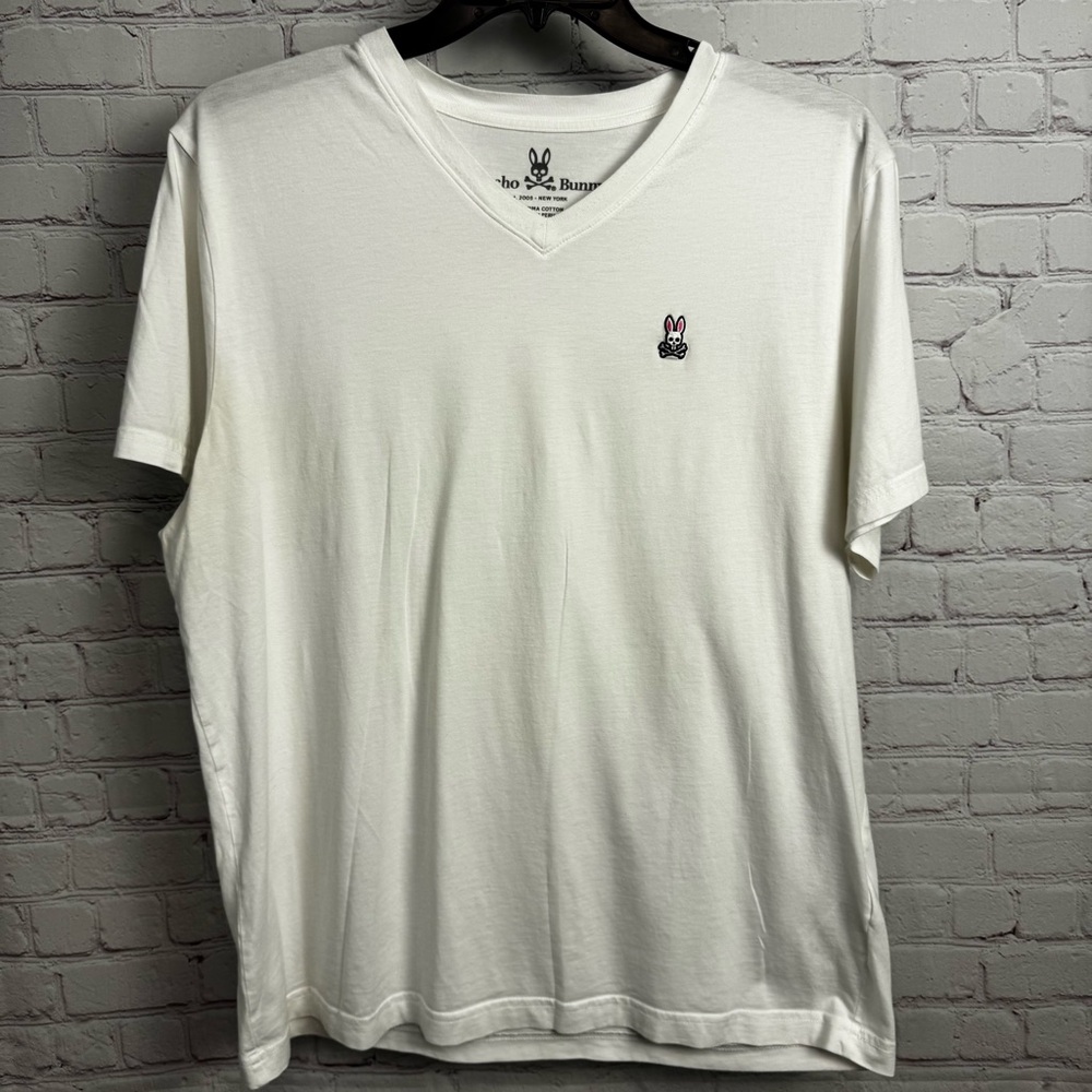 Psycho Bunny v-neck pima cotton basic white t shirt size 7 casual streetwear XL - Picture 3 of 7